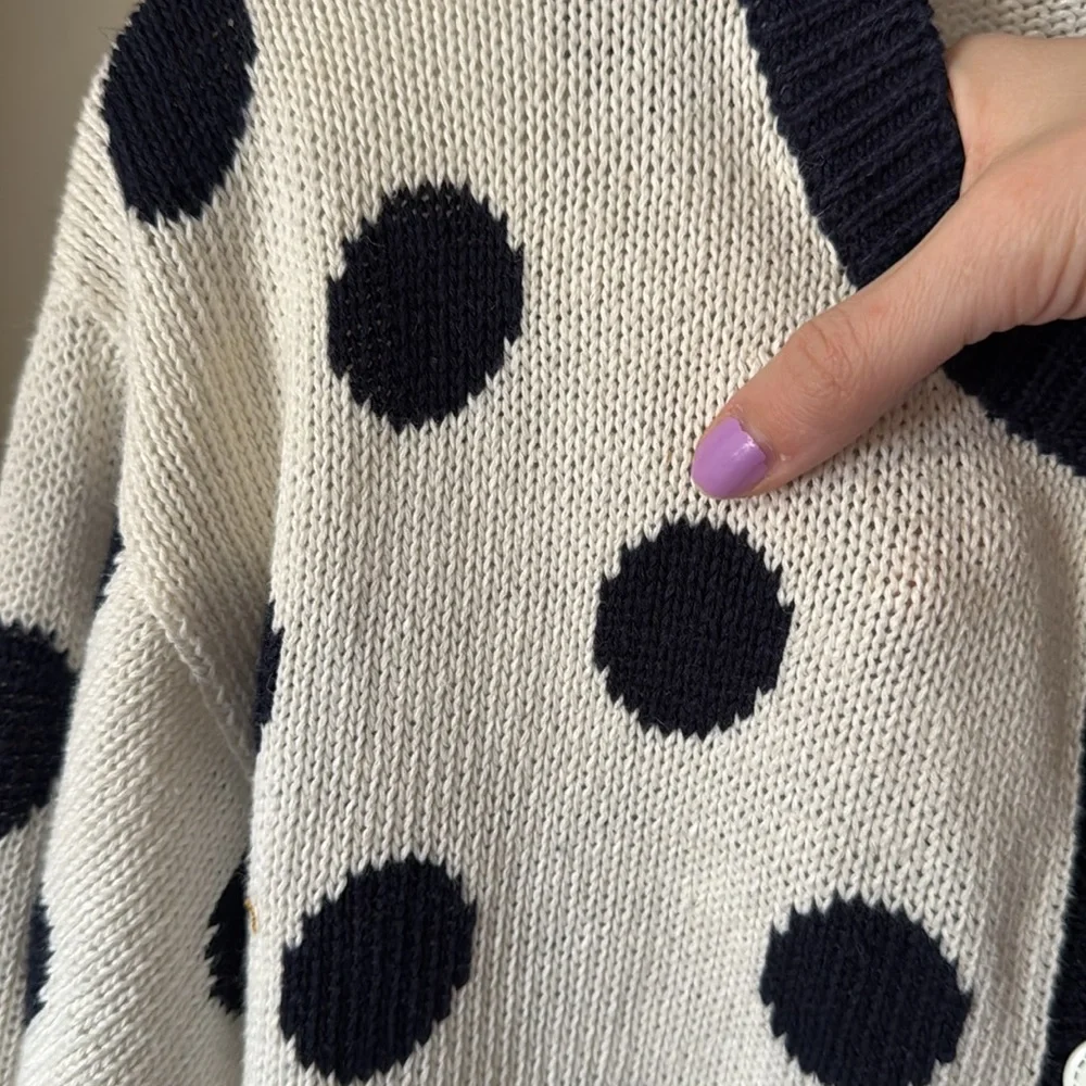 Vintage 90s Eagle’s Eye Knit Cardigan Sweater Polka Dots and Daisy - Picture 7 of 10